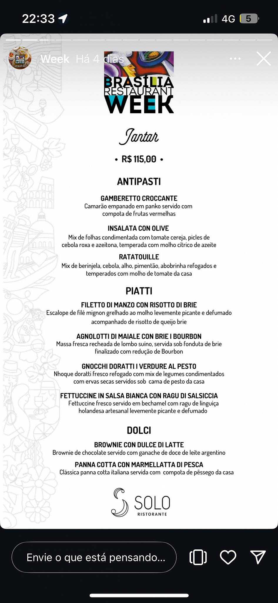 Solo Ristorante cardápio