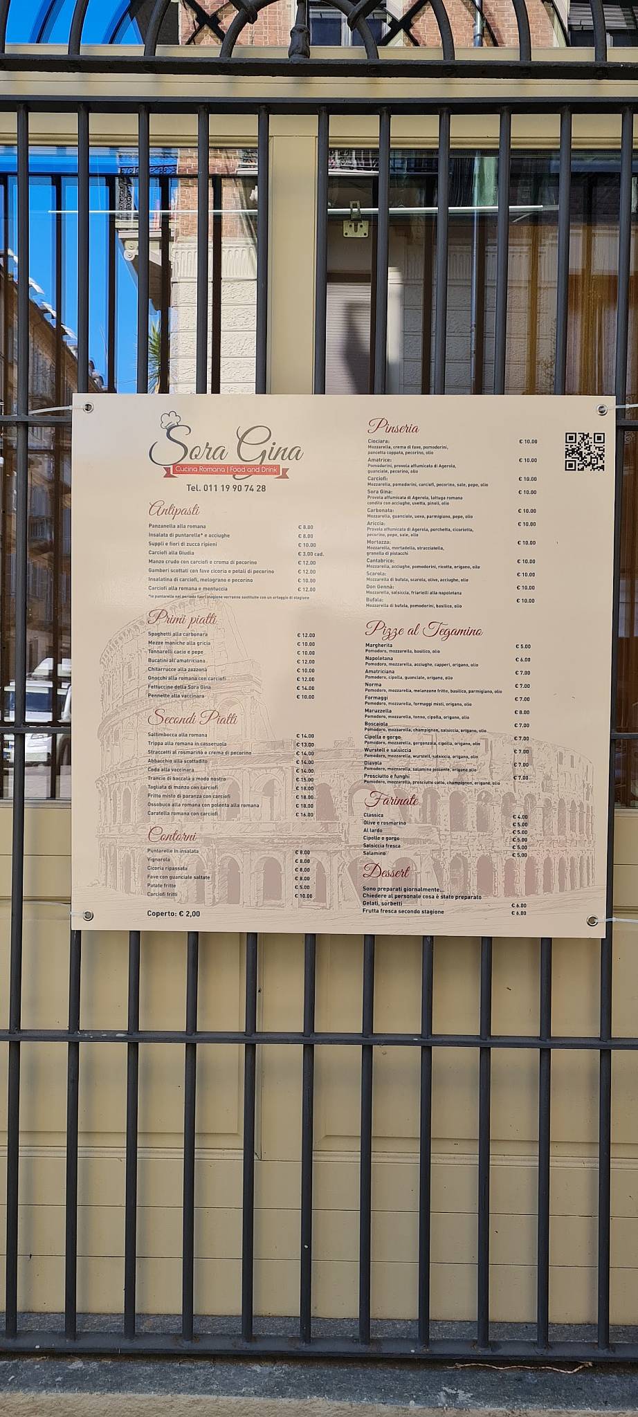 Menu da Sora Gina ristorante, Torino