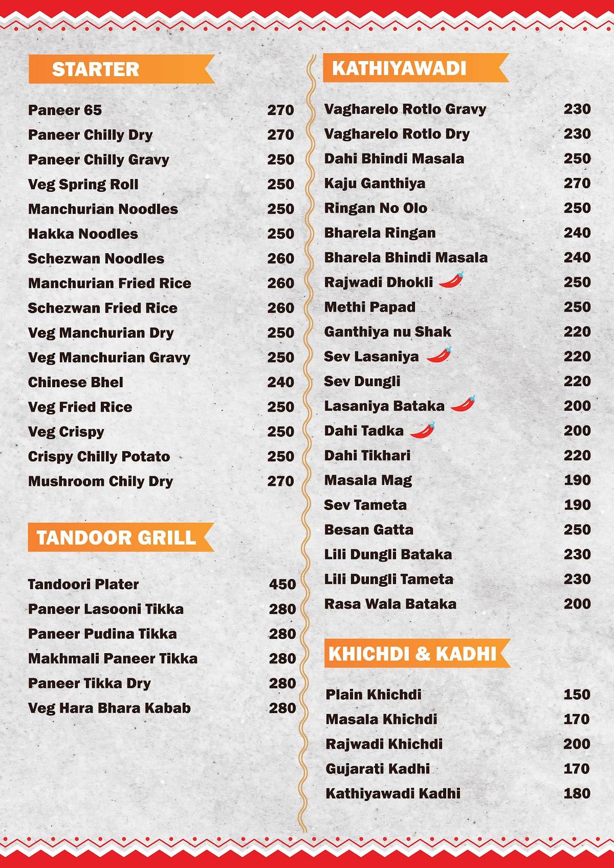 Sorath Restaurant (સોરઠ કાઠિયાવાડી ઝાયકો) menu