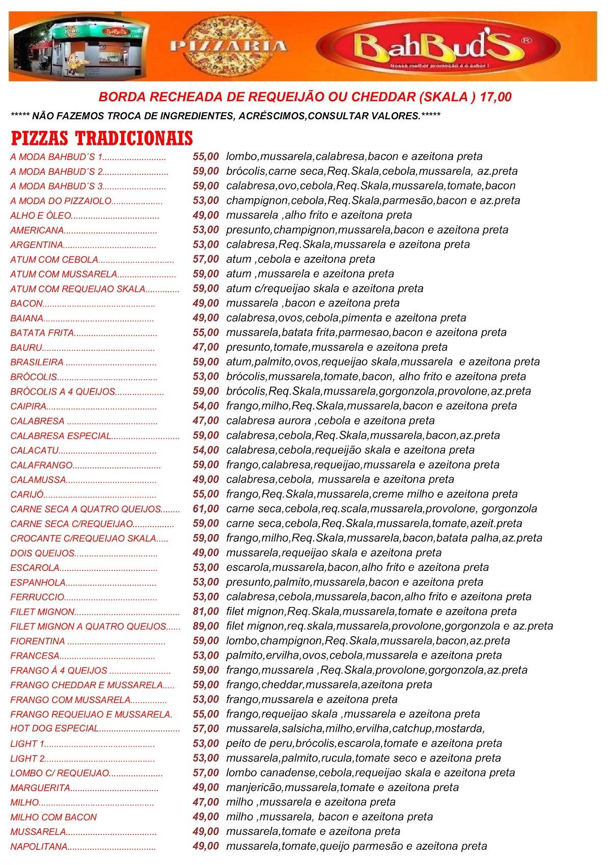 Pizzaria BahBud's cardápio