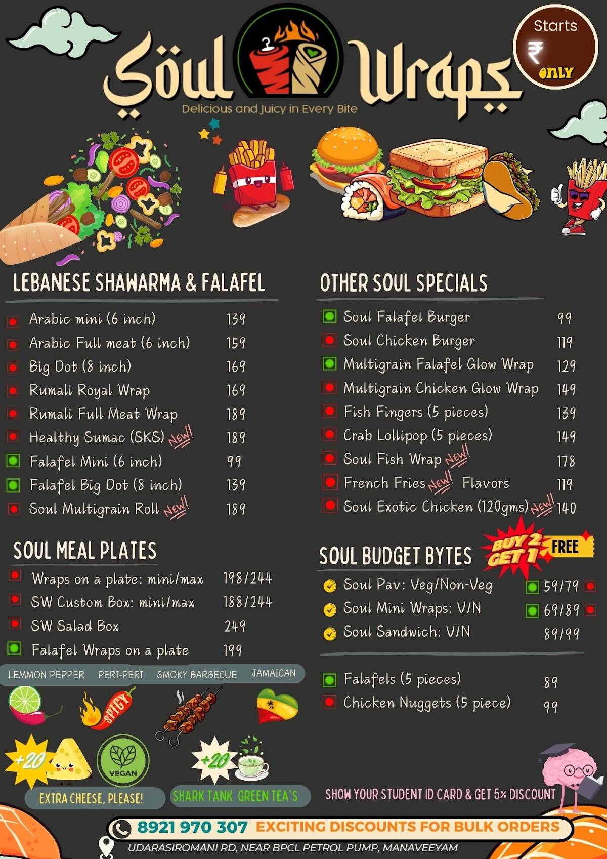 Soul Wraps menu