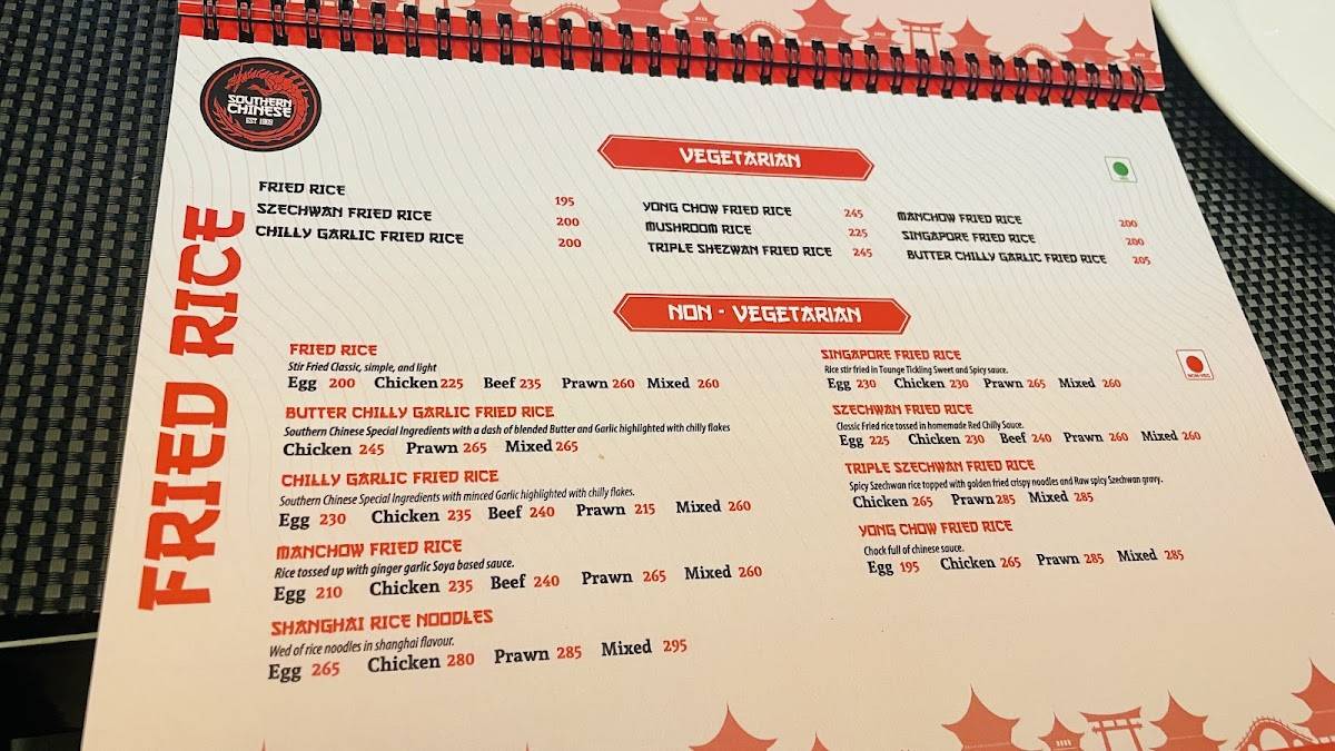 Southern Chinese Restaurant menu