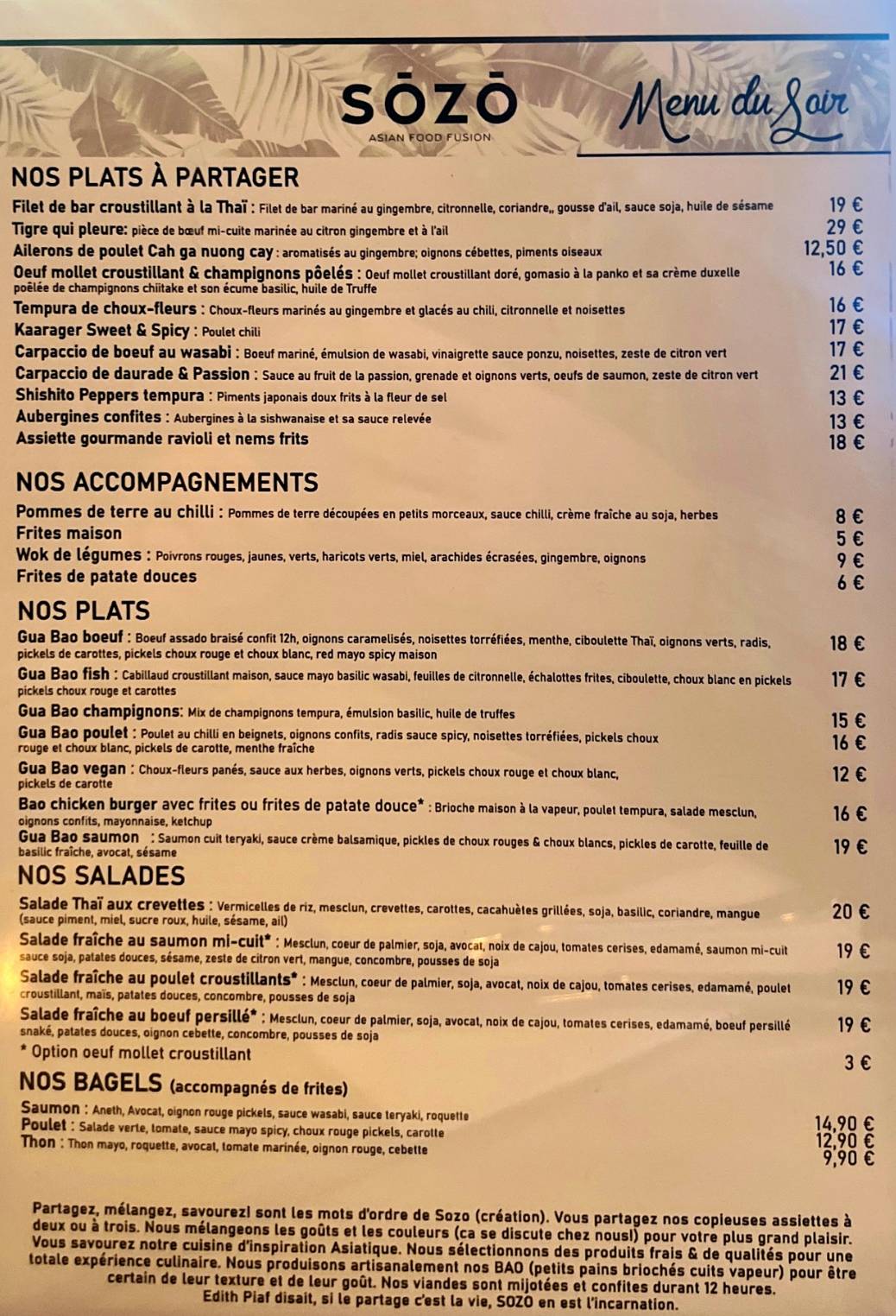 Menu de Sozo