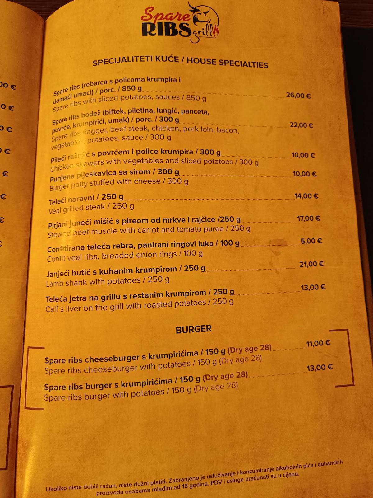 Menu di Spare Ribs Grill 