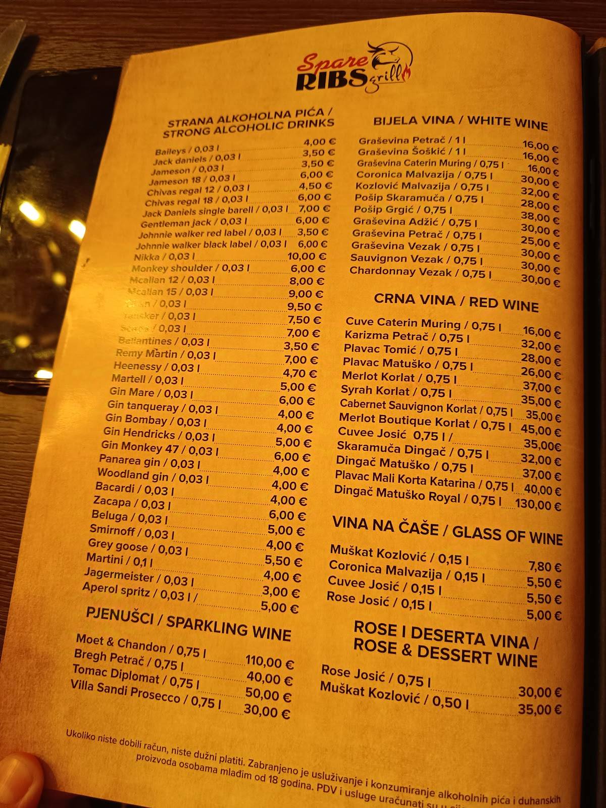 Menu di Spare Ribs Grill 