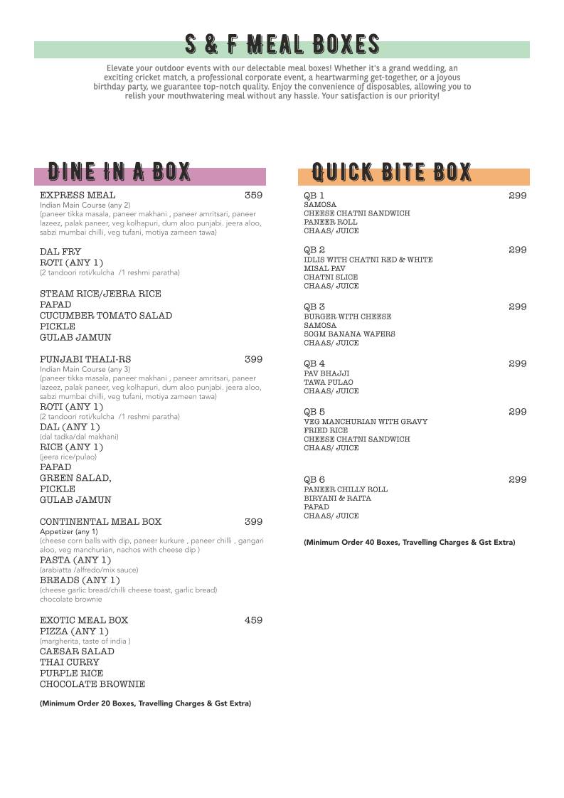 Spices and Flavours menu