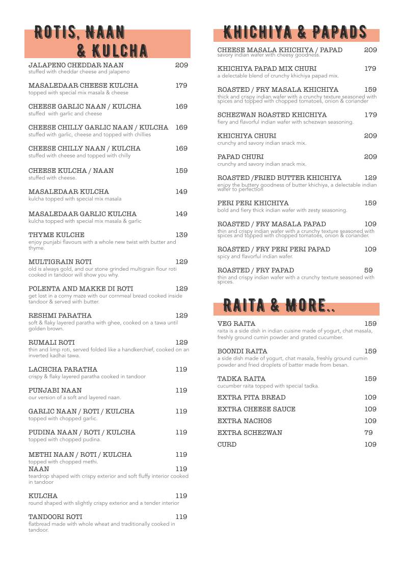 Spices and Flavours menu