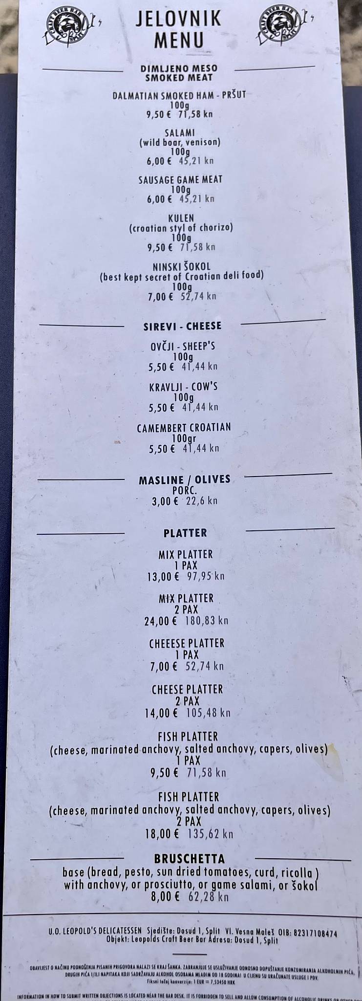 Menu di Leopolds Craft Beer Bar 