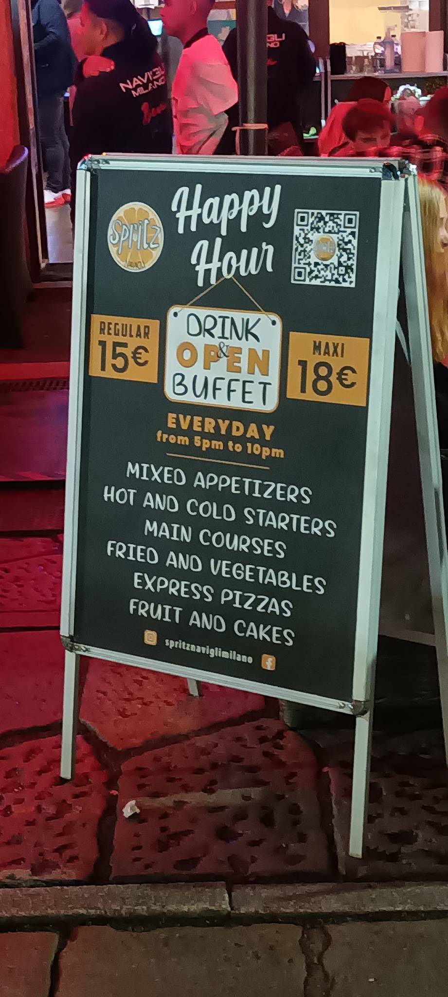 Menu di Spritz Navigli Milano 