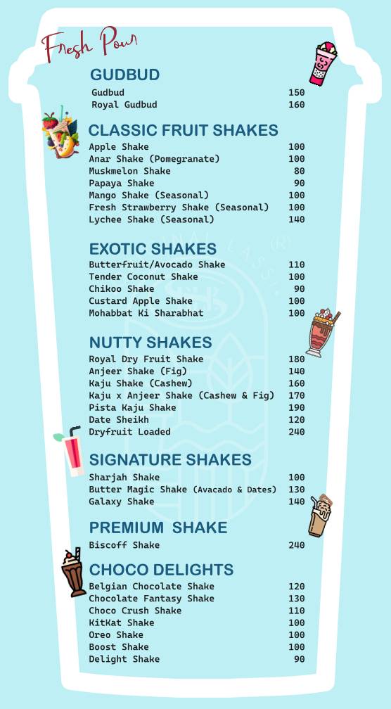 Sreeraj Lassi Bar menu