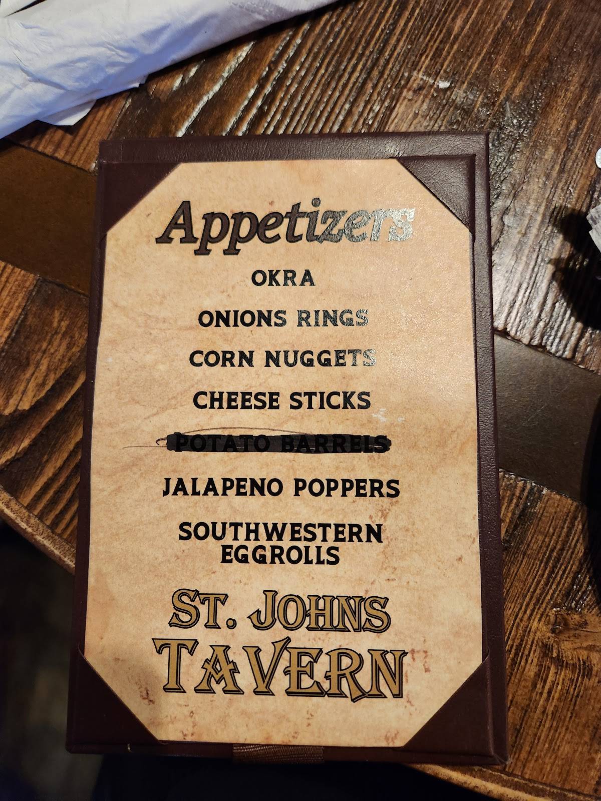 Menu at St. Johns Tavern restaurant, Crystal River