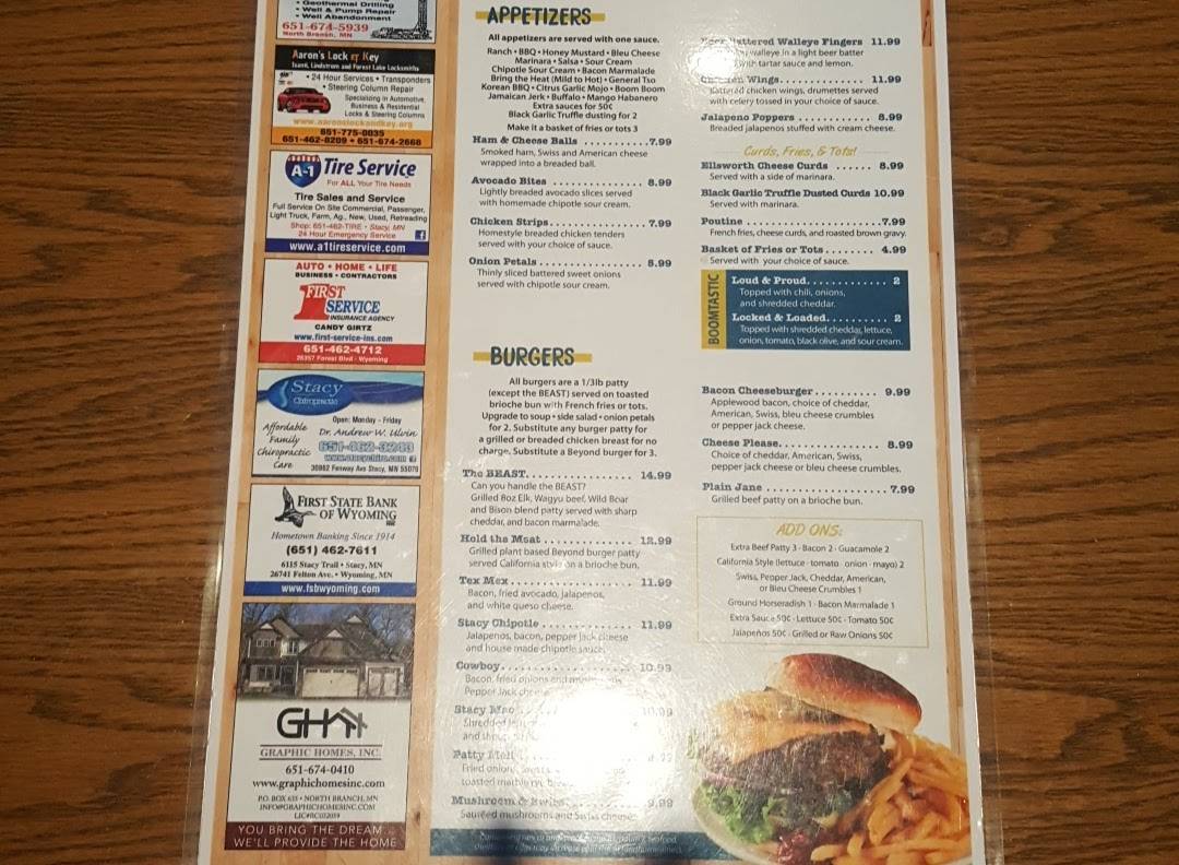 Menu at Stacy Sports Grill pub & bar, Stacy, Stacy Trail