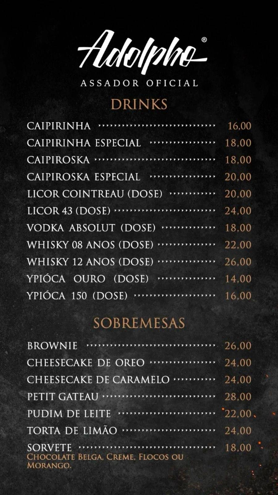 Adolpho - Assador Oficial cardápio