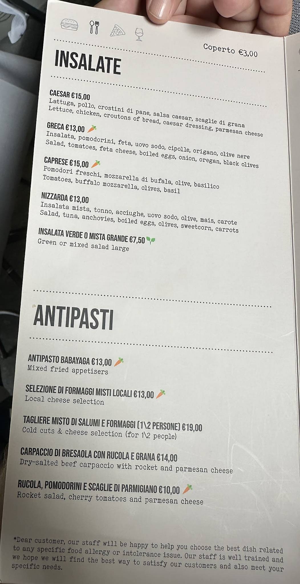 Menu di Babayaga 