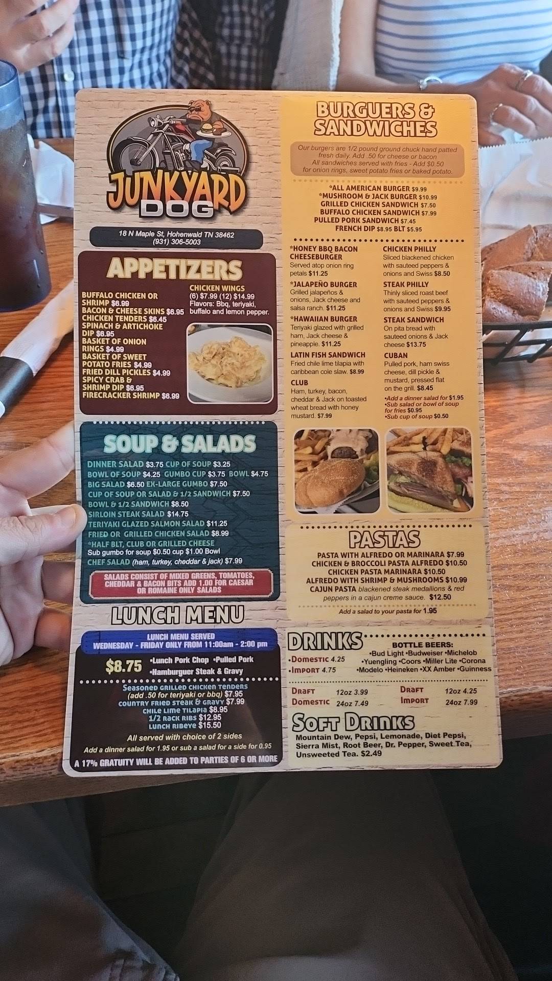 Menu at Junkyard Dog Steakhouse, Hohenwald 