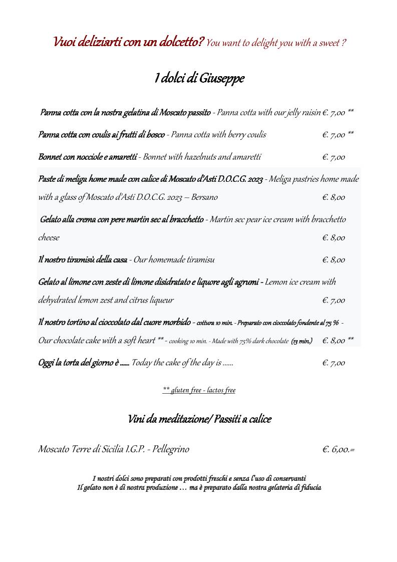 Menu di Osteria del Riccio - Sesto San Giovanni dal 1999 