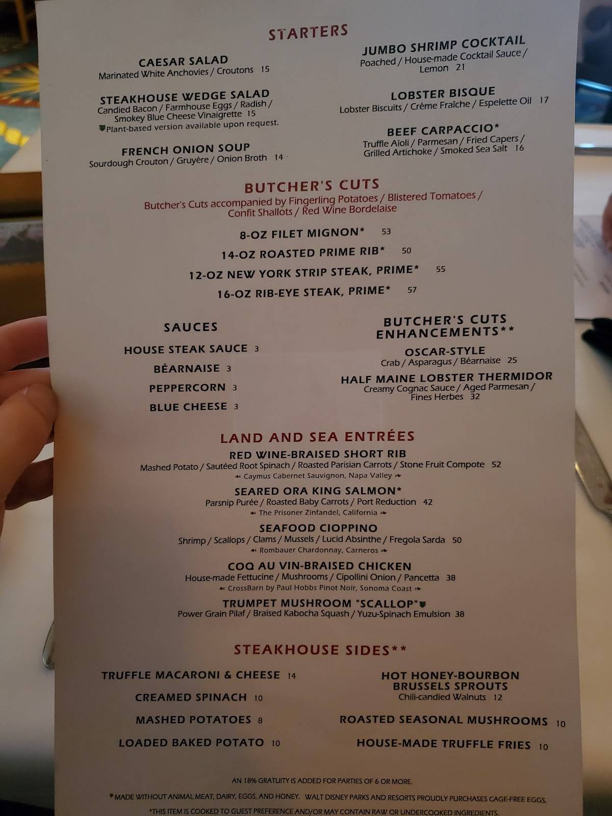 Yachtsman Steakhouse menu