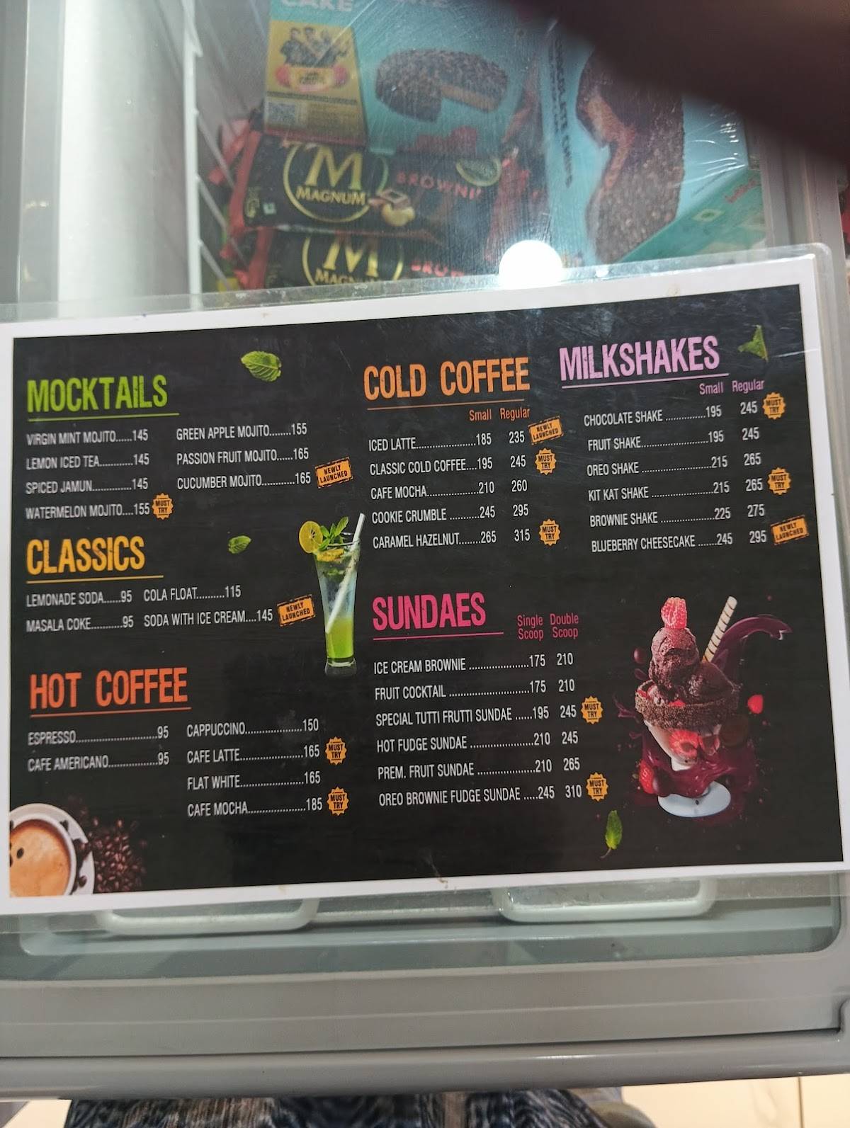 Steller Ice Cream cafe menu
