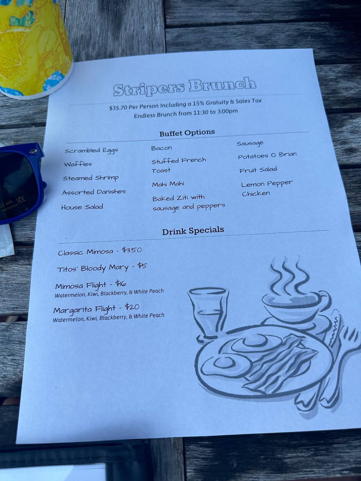 Menu at Stripers Waterside restaurant, Norfolk, 333 Waterside Dr