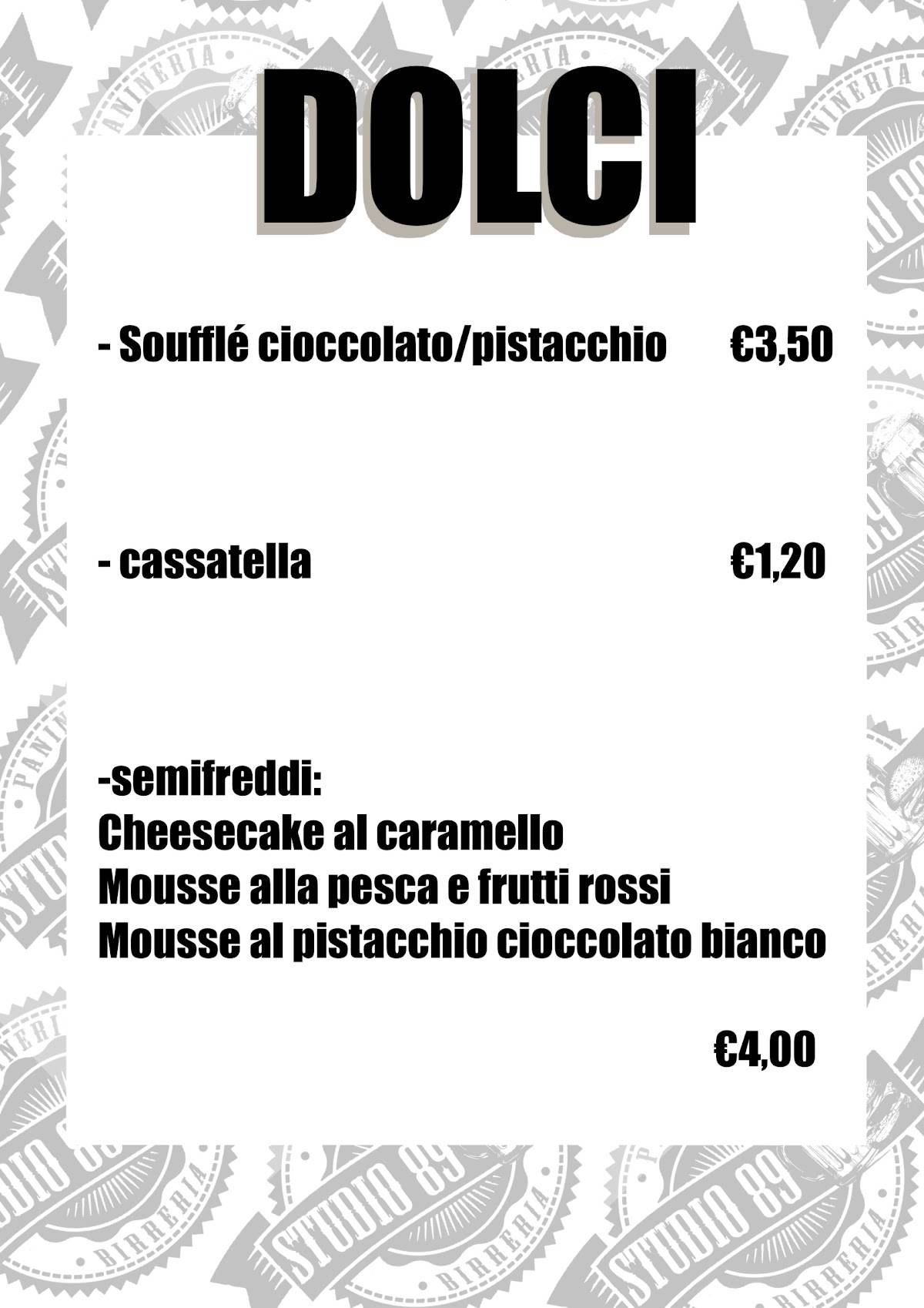 Menu di Studio89 Panineria&birreria 