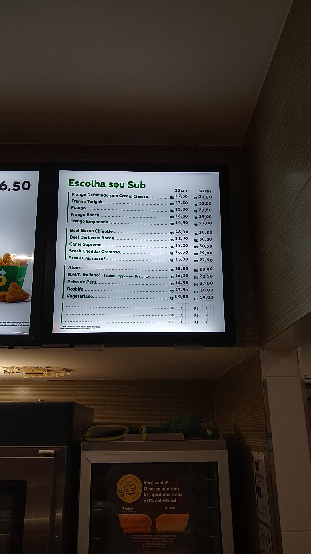 Subway cardápio
