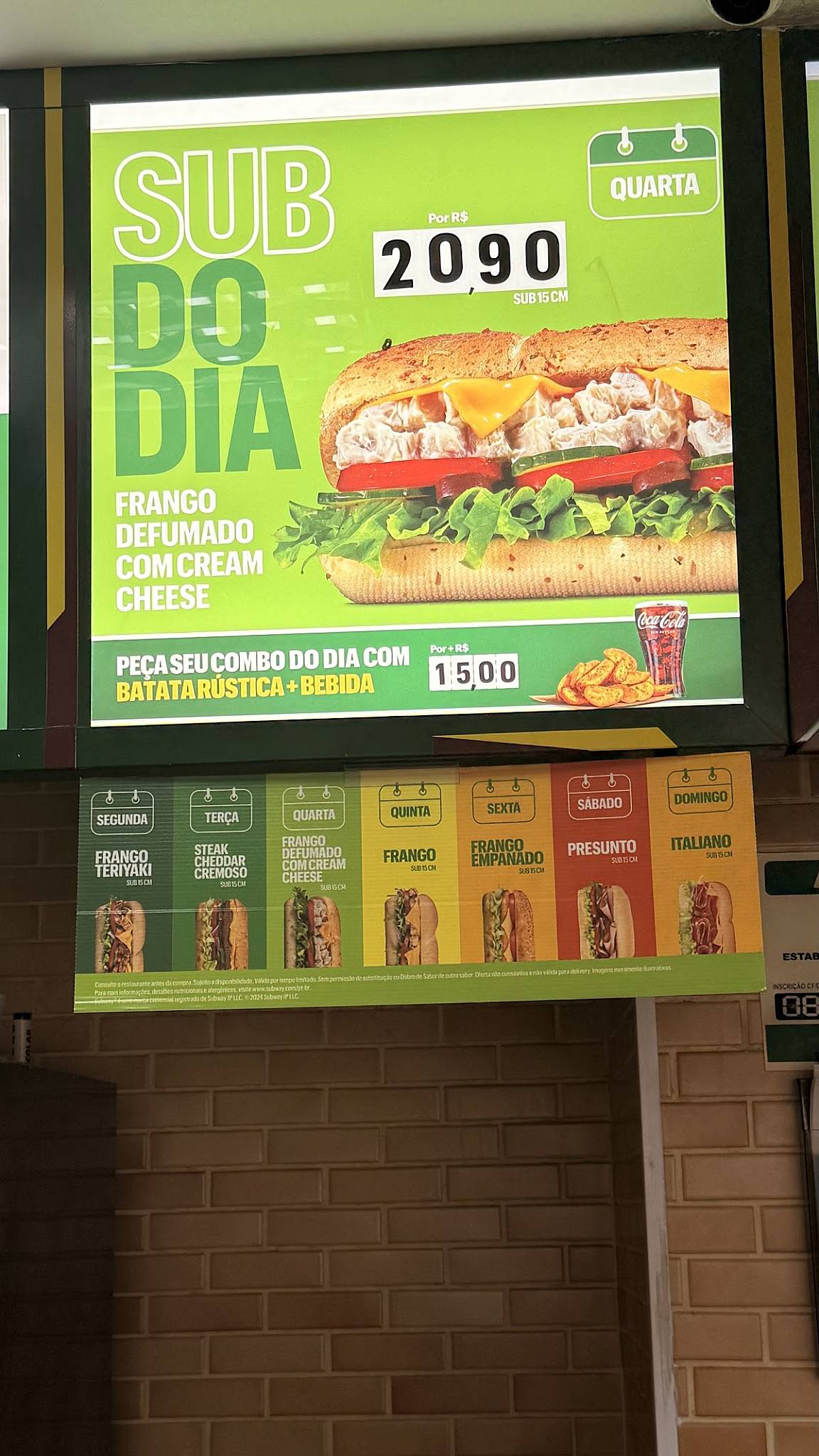 Subway cardápio