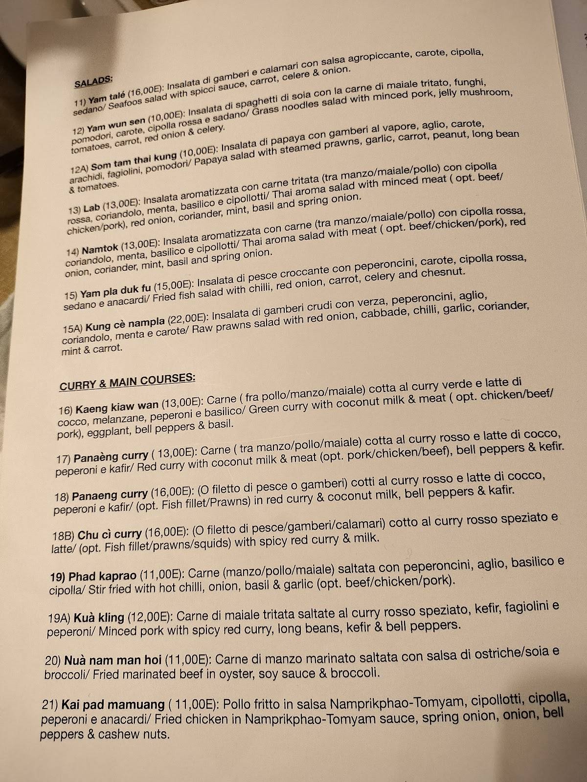 Menu di Sukhothai 