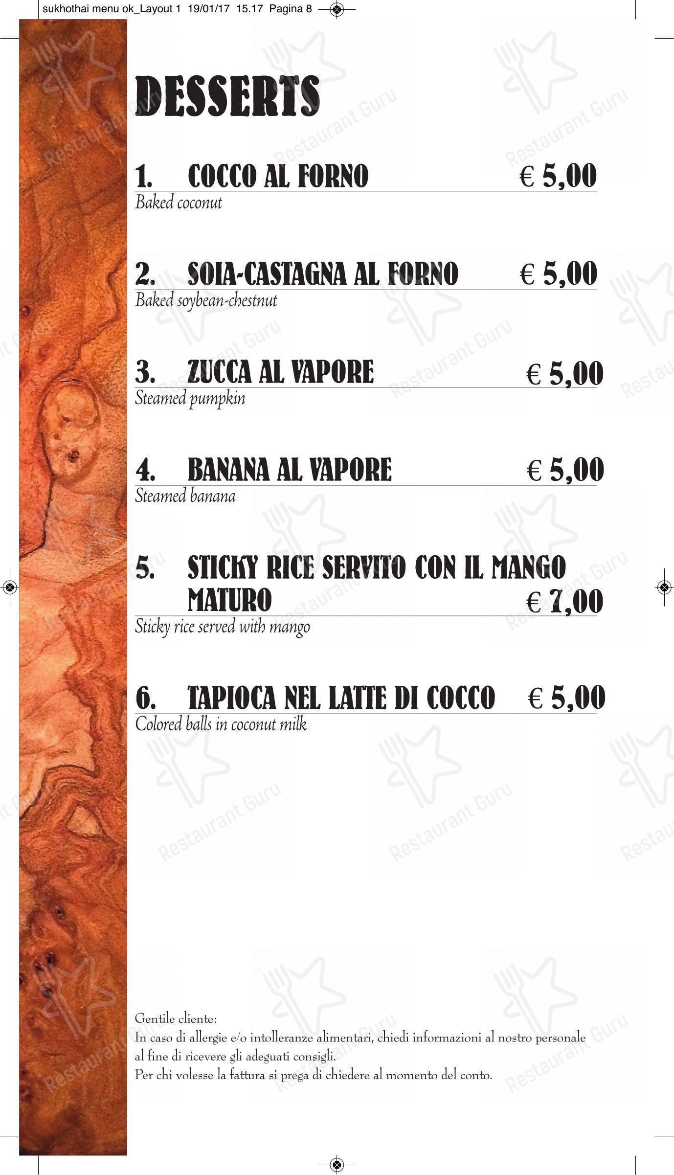 Menu per Sukhothai ristorante