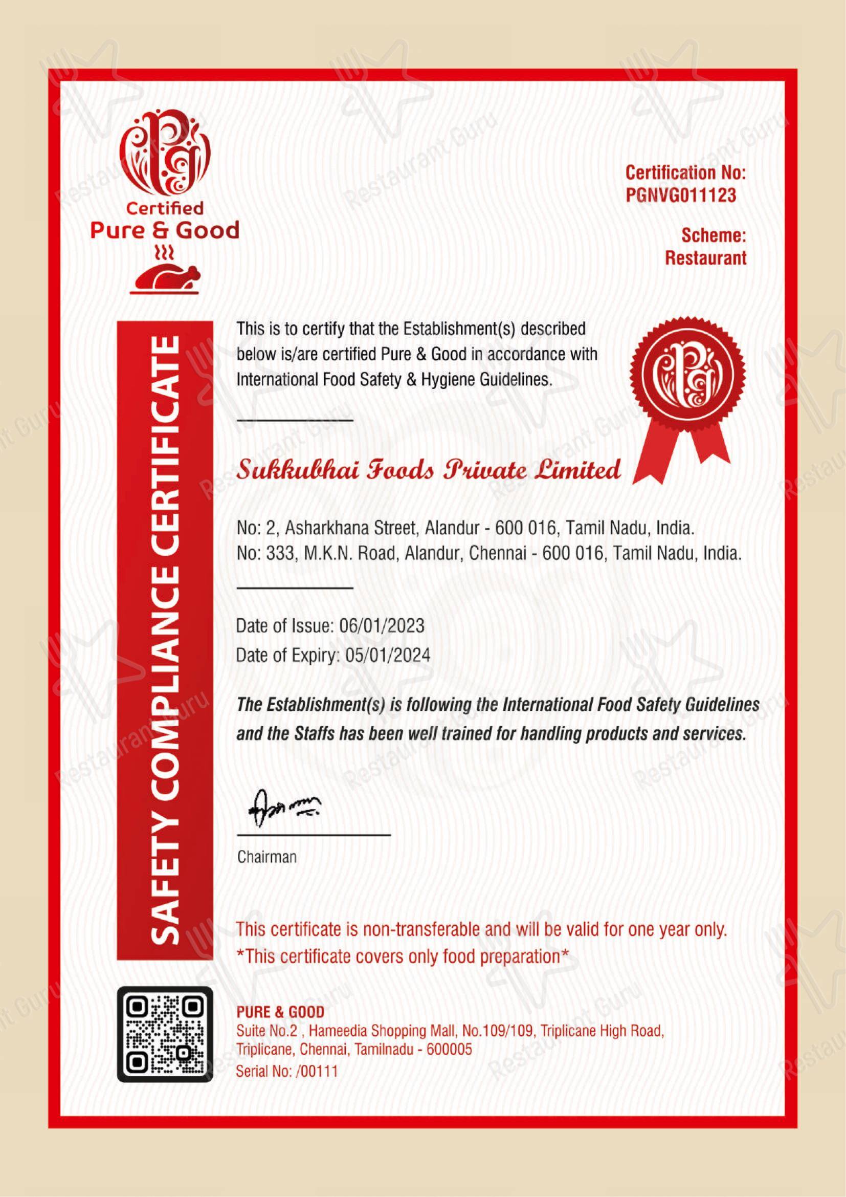 Sukkubhai Biryani Restaurant in Chennai - Menu