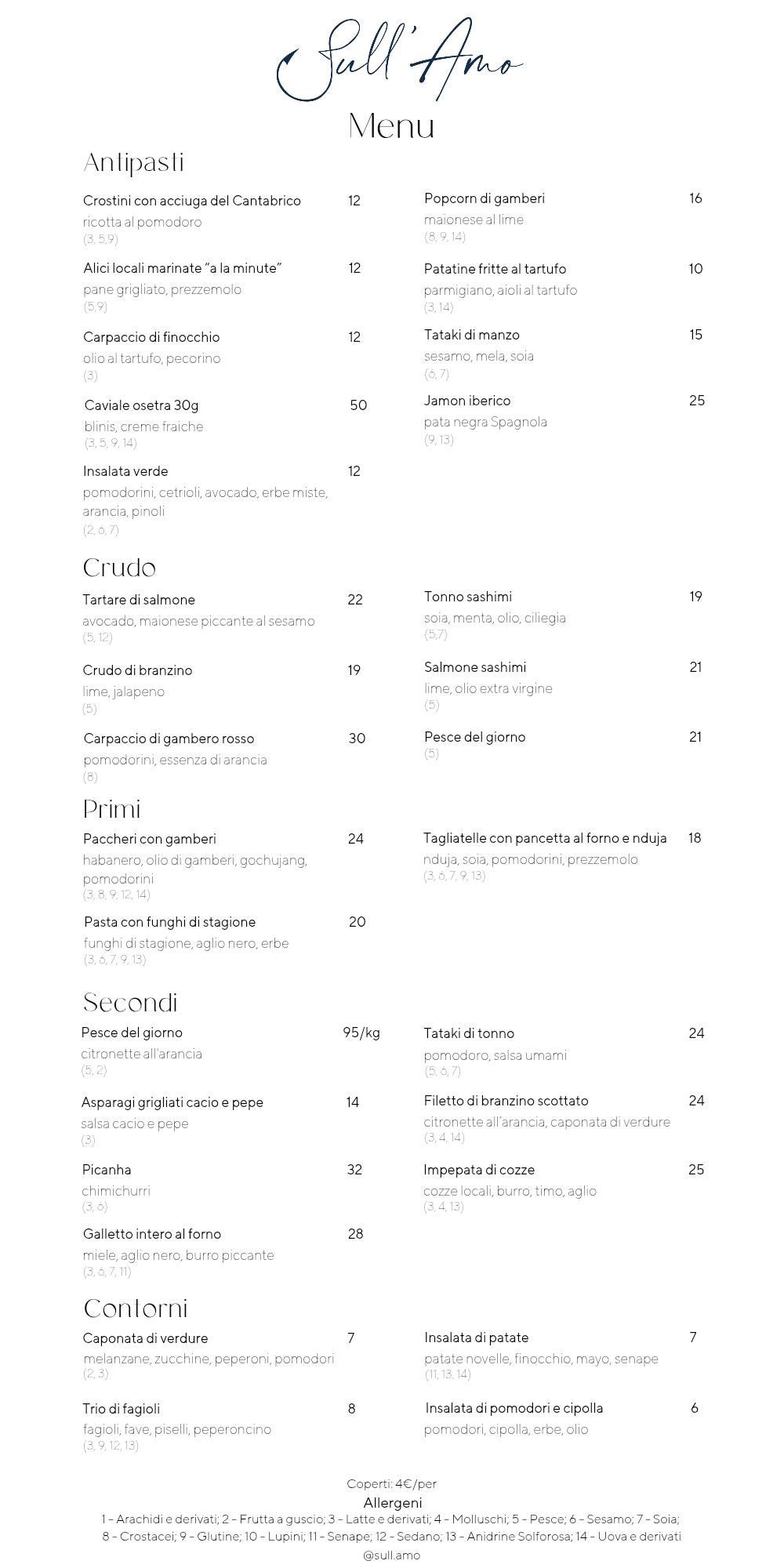Menu di Sull'Amo Pietrasanta 