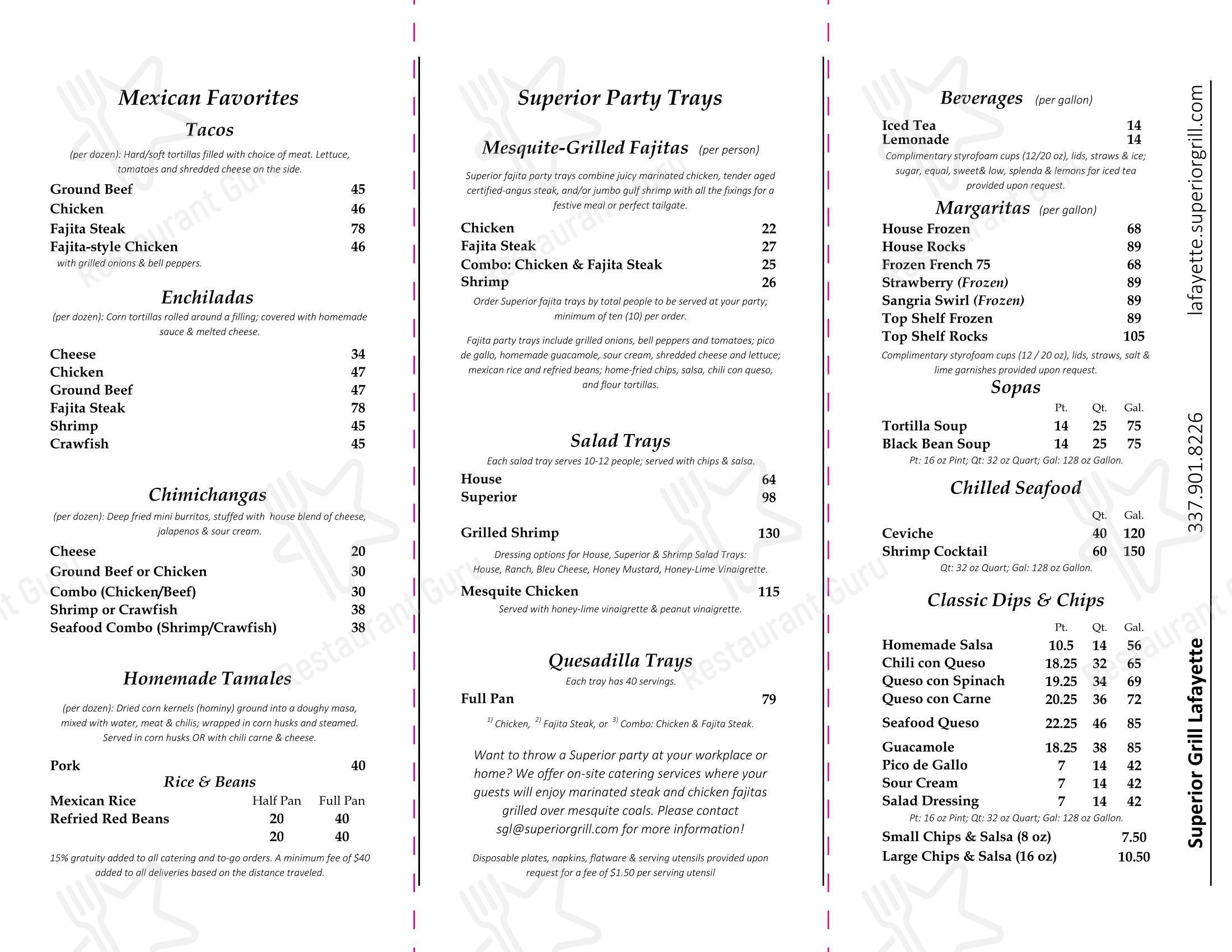 Menu at Superior Grill Lafayette restaurant, Lafayette