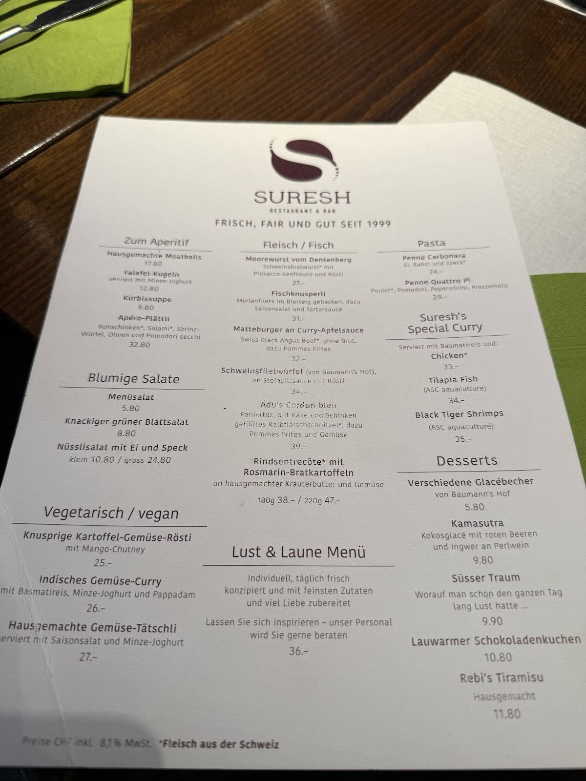 Menu de Suresh
