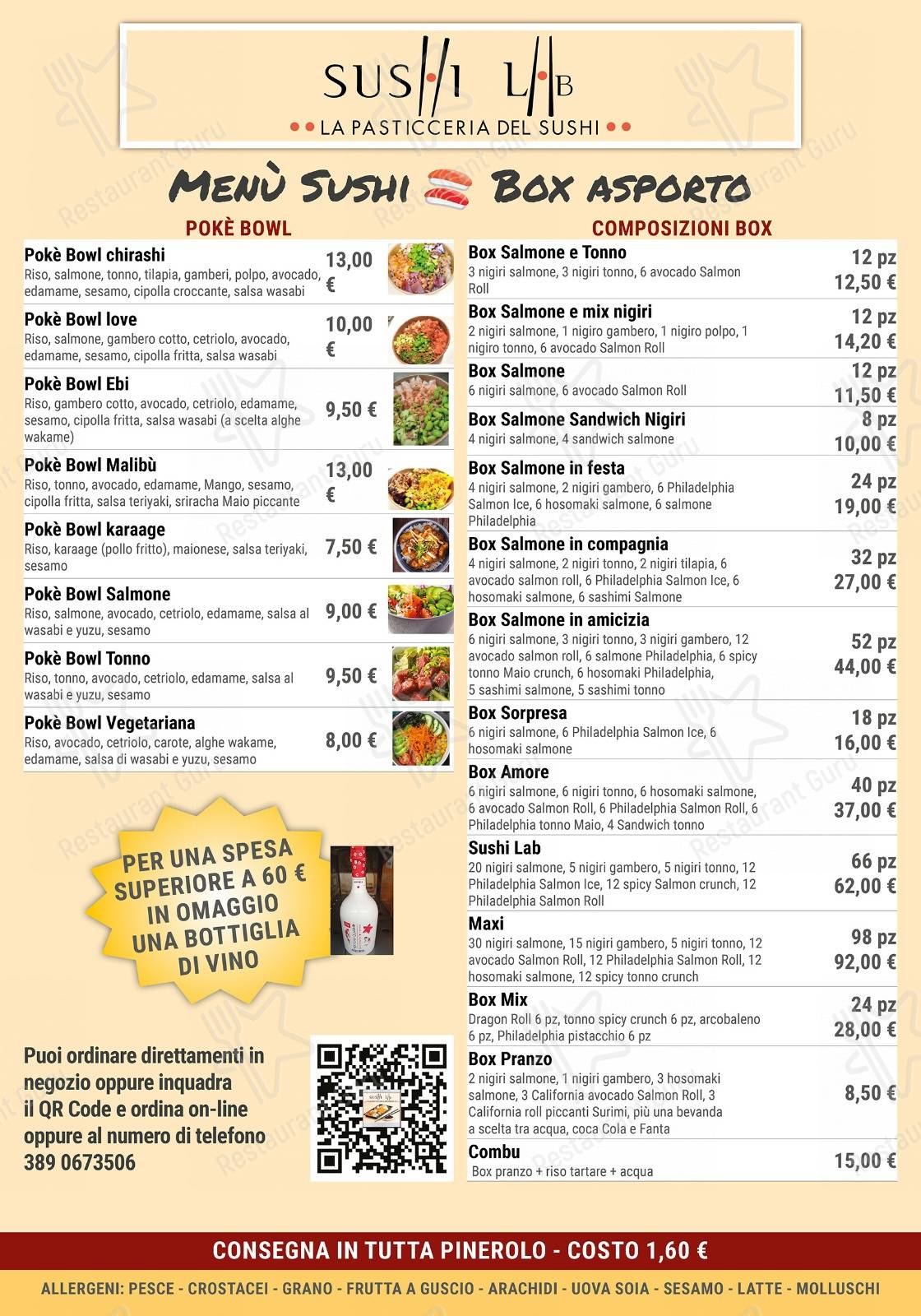 Menu di Sushi Lab Takeaway asporto e consegna a domicilio menù fisso all'interno - piatti e bevande