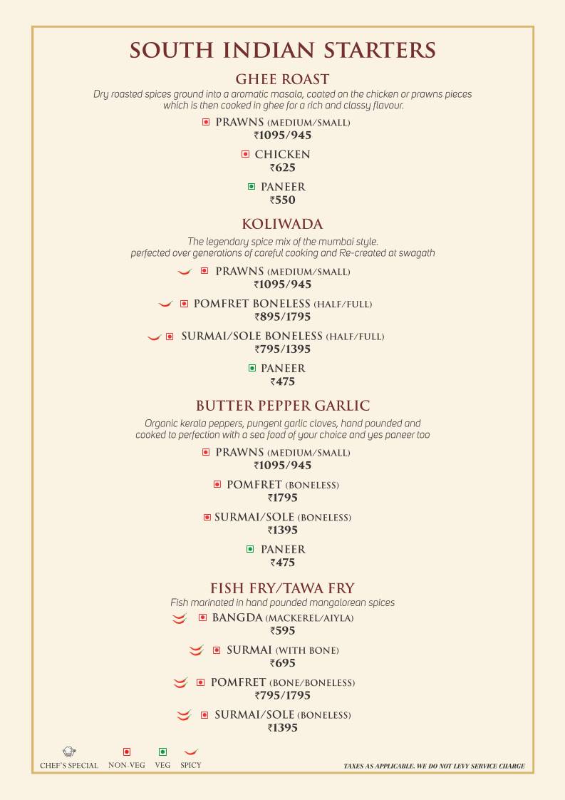 Swagath Restaurant Bar Banquets Amritsar menu