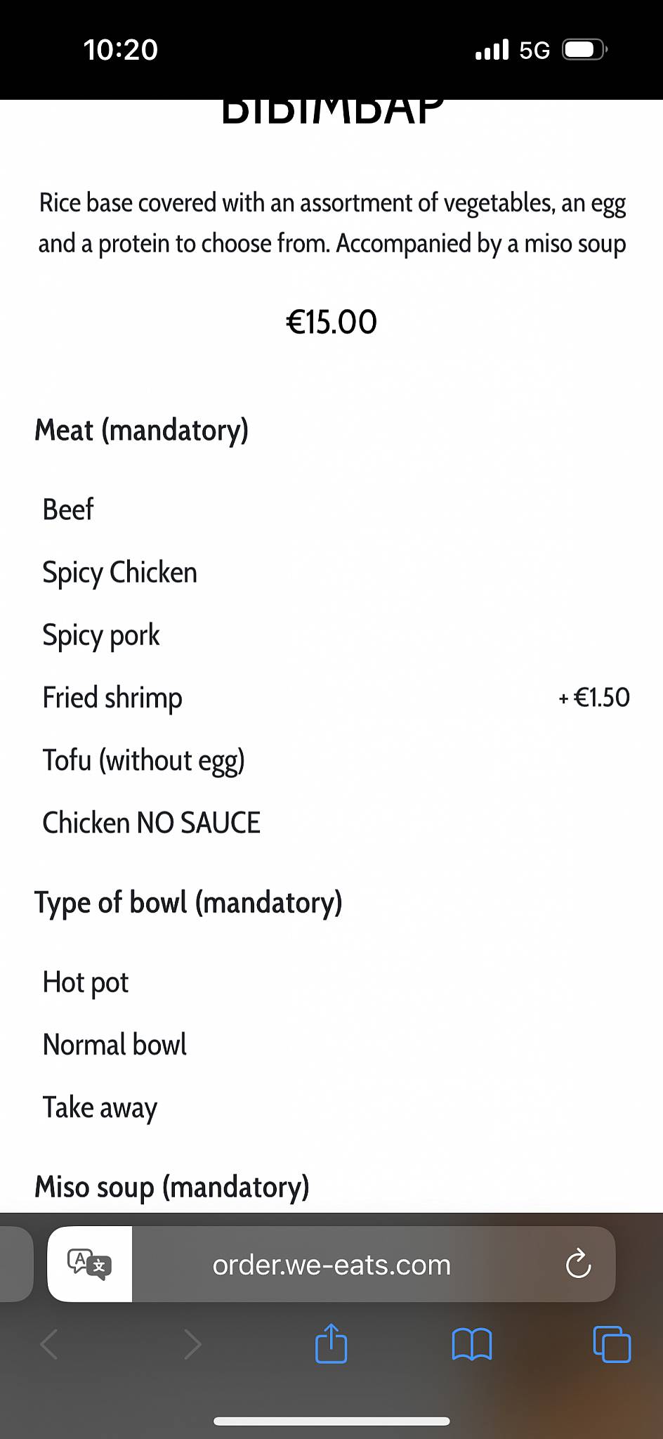Menu de Sweetea's