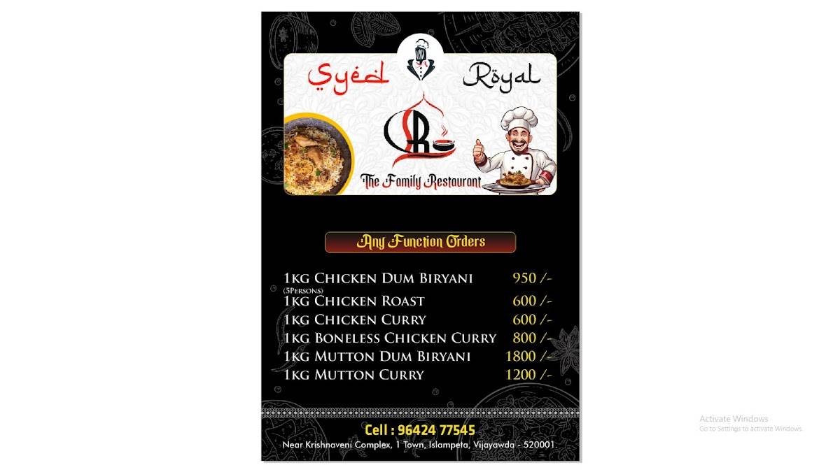 Syed Royal family restaurant menu