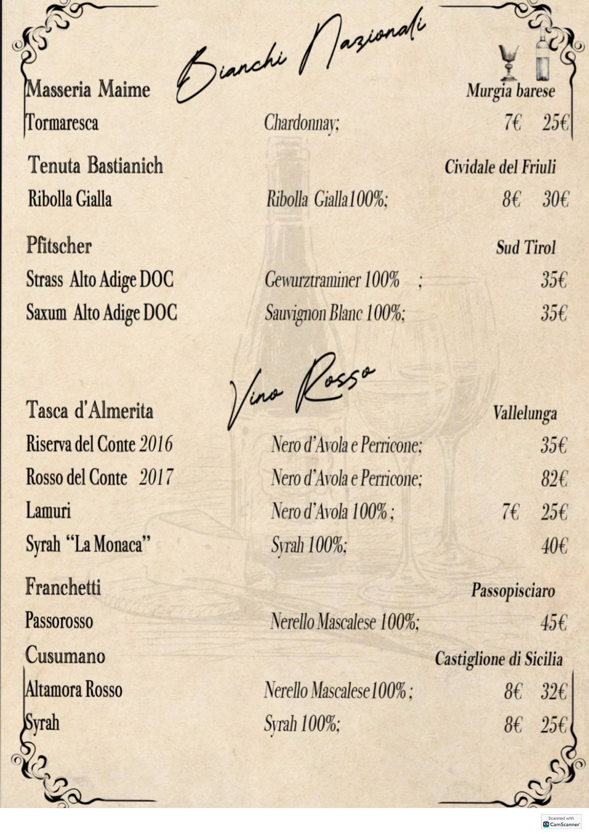 Menu di Cortile Verga Ortigia 