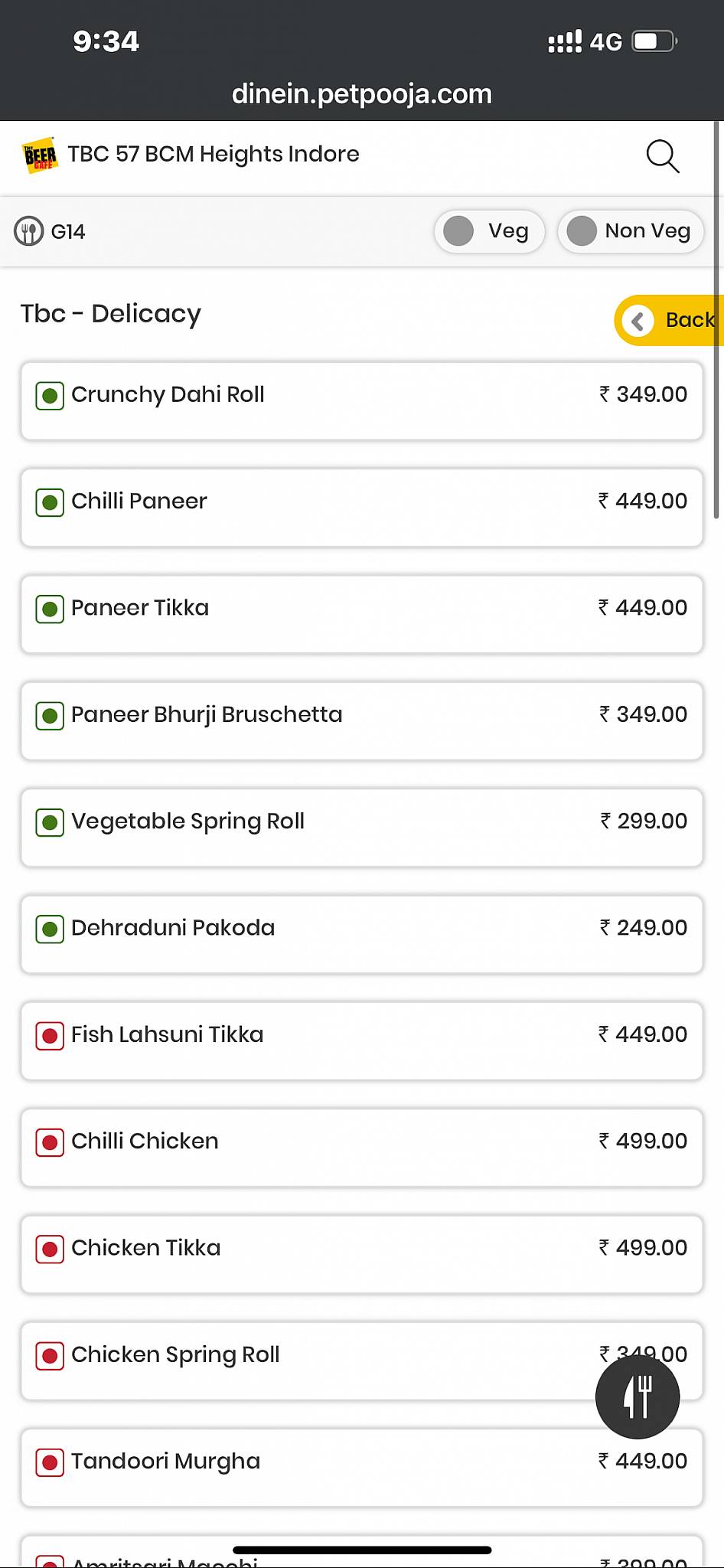 THE BEER CAFE (Indore) menu