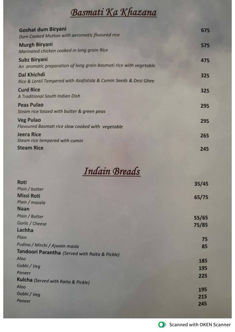 THE ROYAL DINING RESTAURANT menu