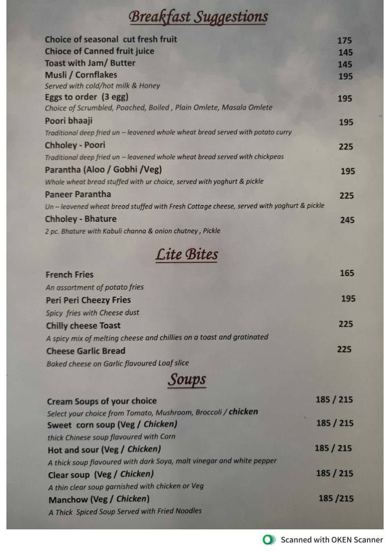 THE ROYAL DINING RESTAURANT menu