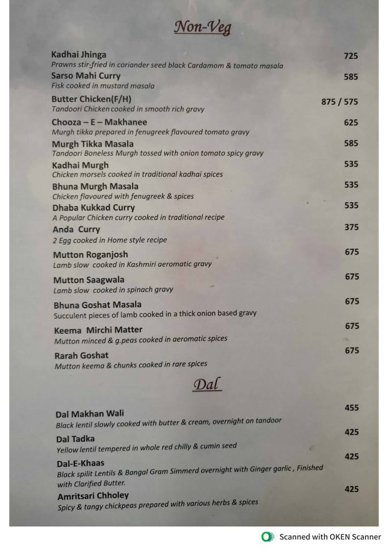 THE ROYAL DINING RESTAURANT menu
