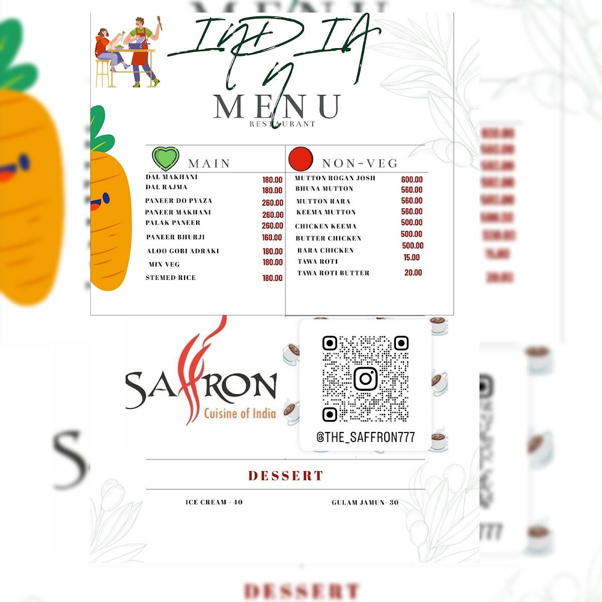 THE SAFFRON menu