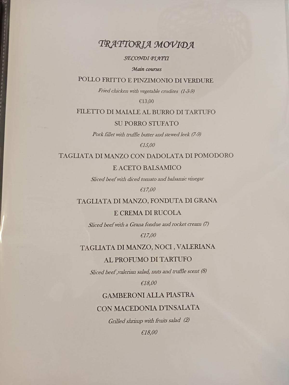 Menu di TRATTORIA MOVIDA 