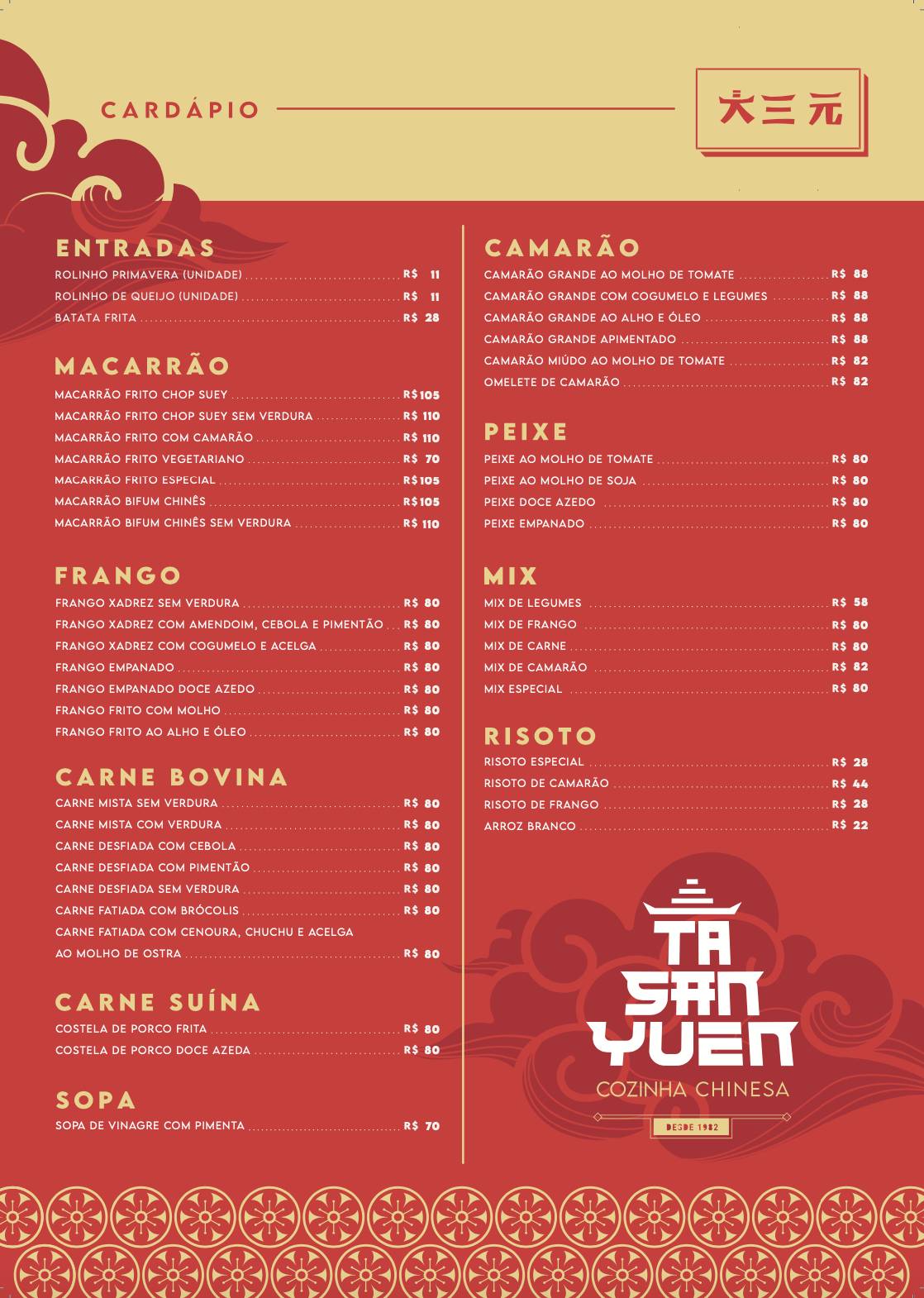 Restaurante Ta San Yuen cardápio