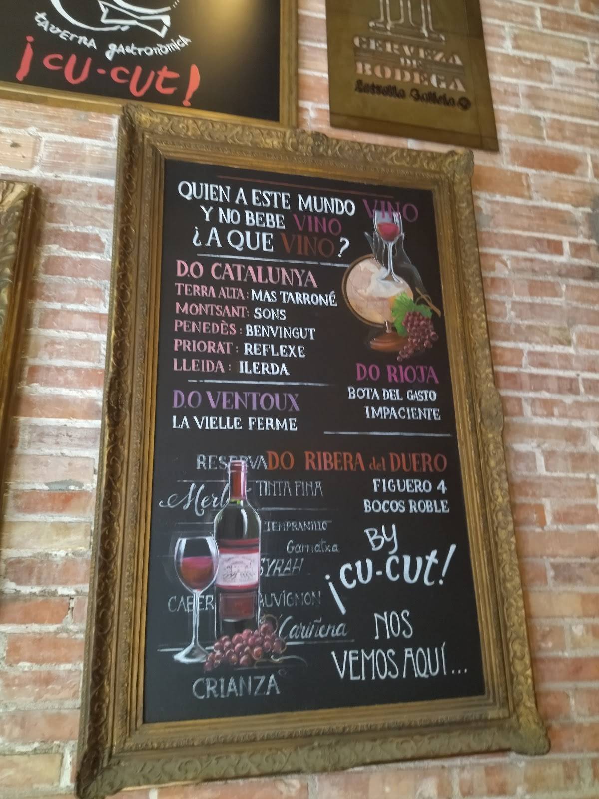 Menu at Taverna Cu-Cut pub & bar, Barcelona