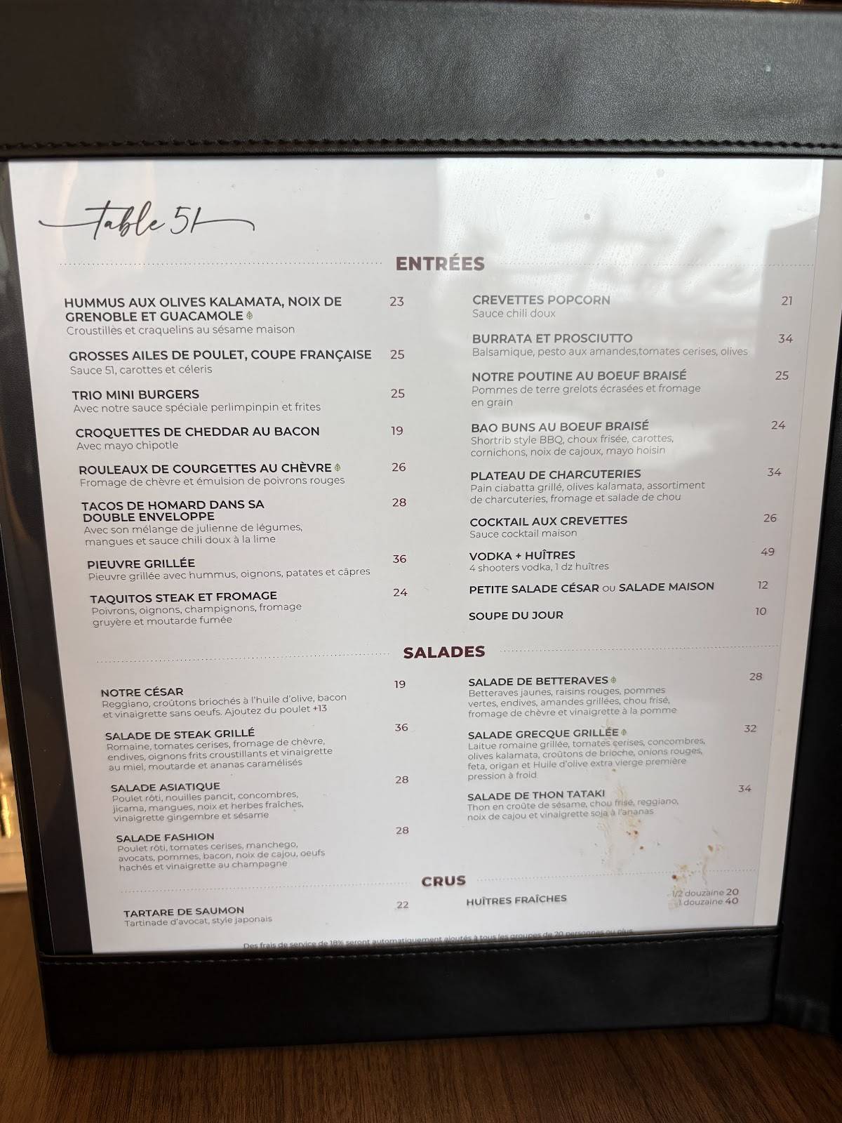 Menu de Table 51 Laval