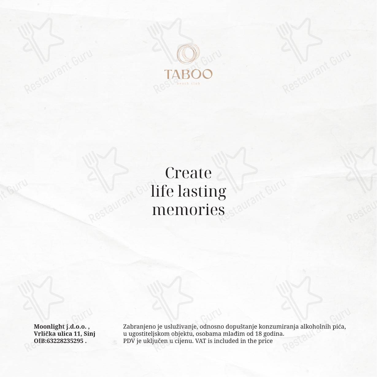 Menu di Taboo beach club Split - Menu
