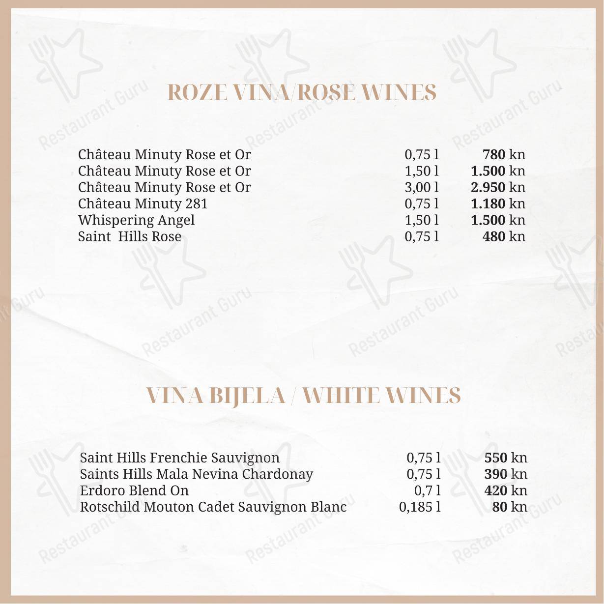 Menu per Taboo beach club Split in Spalato