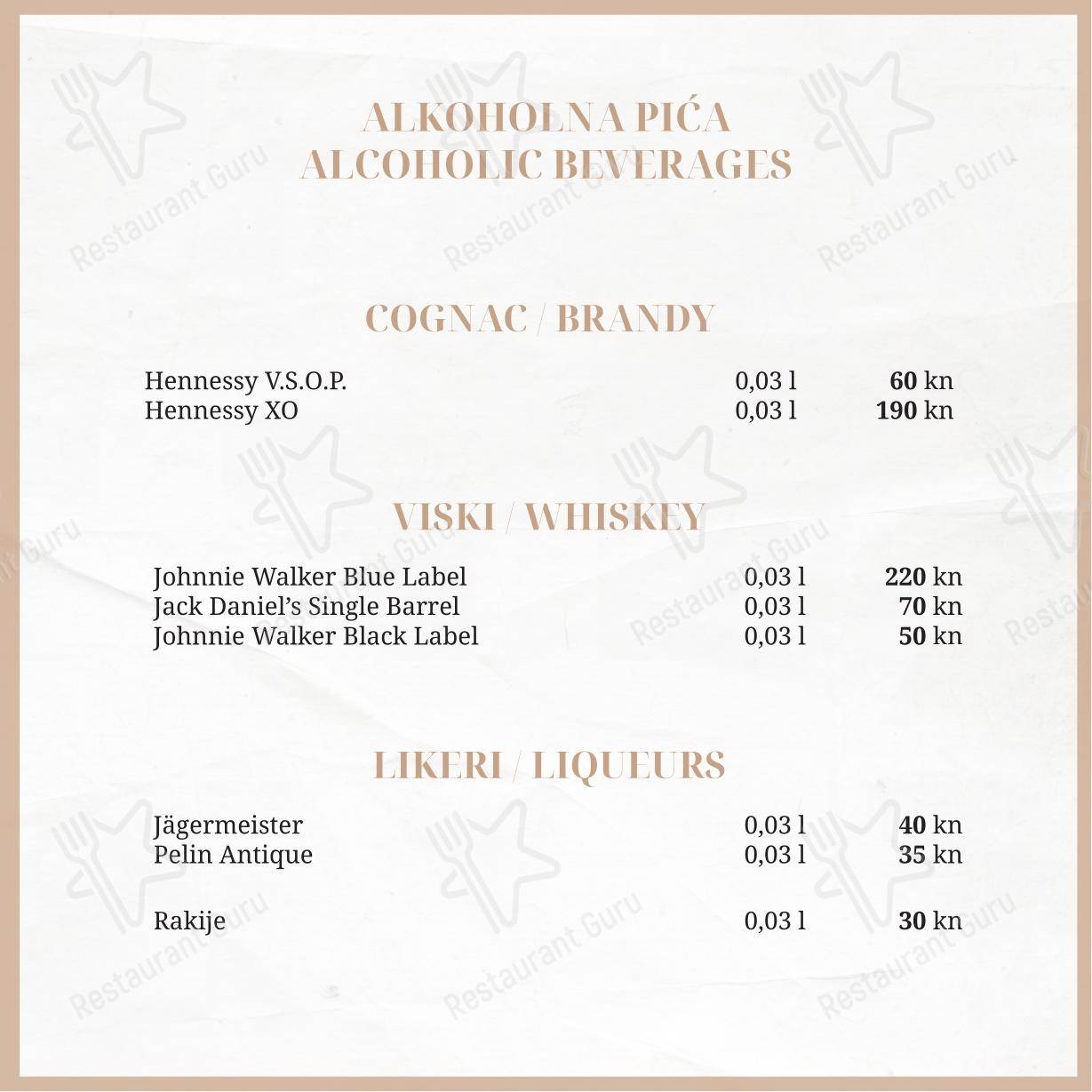 Menu per Taboo beach club Split pub & bar