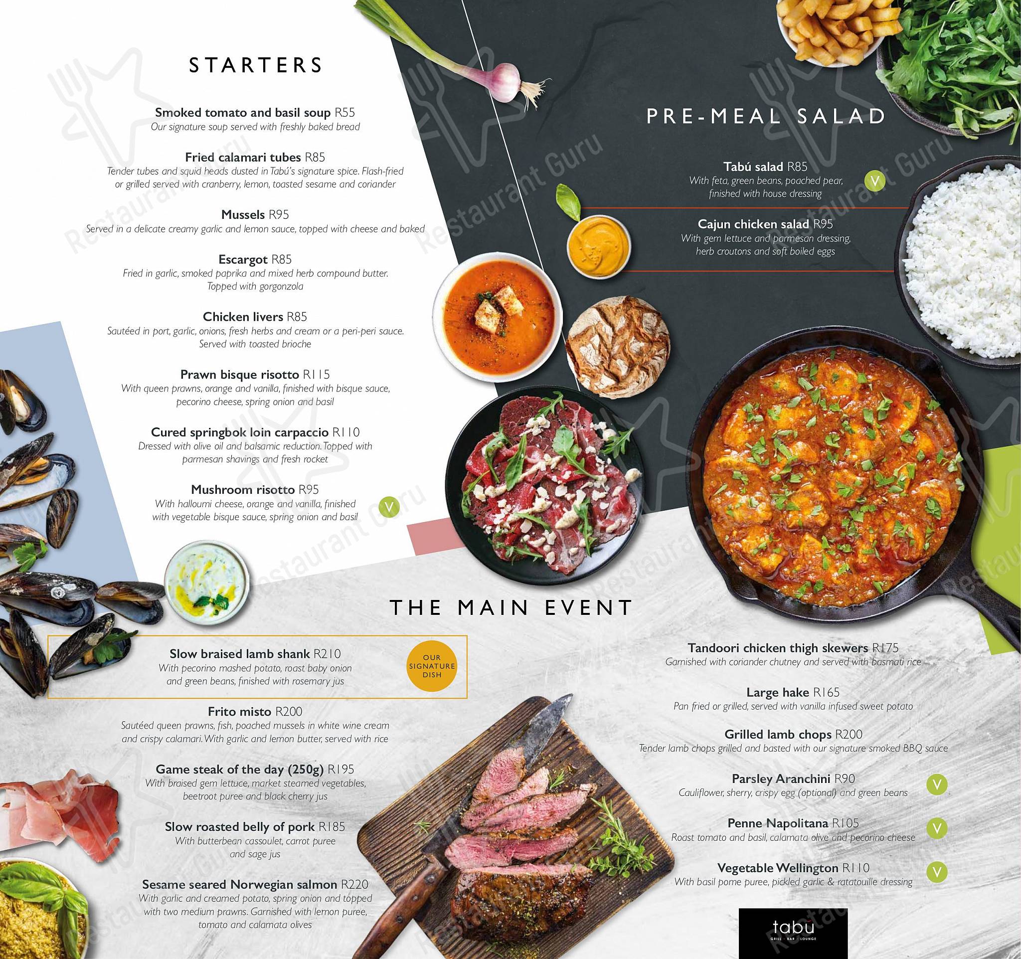 Menu at Tabú Grill Bar and Lounge, Port Elizabeth